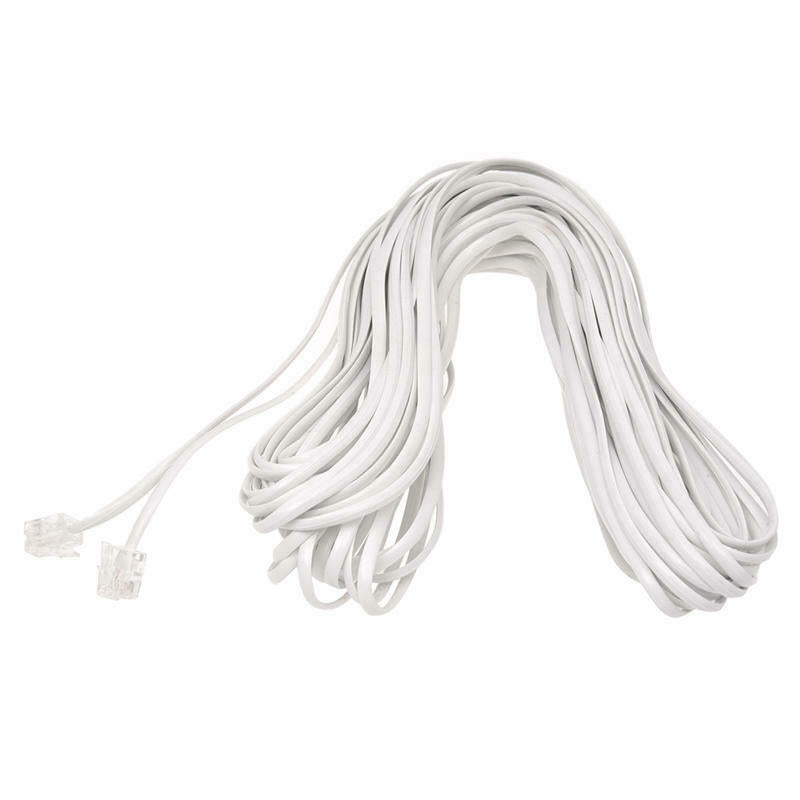 White Male 6P2C RJ11 Plug Telephone Fax Modem Line Cable, 14M for Landline TelD1