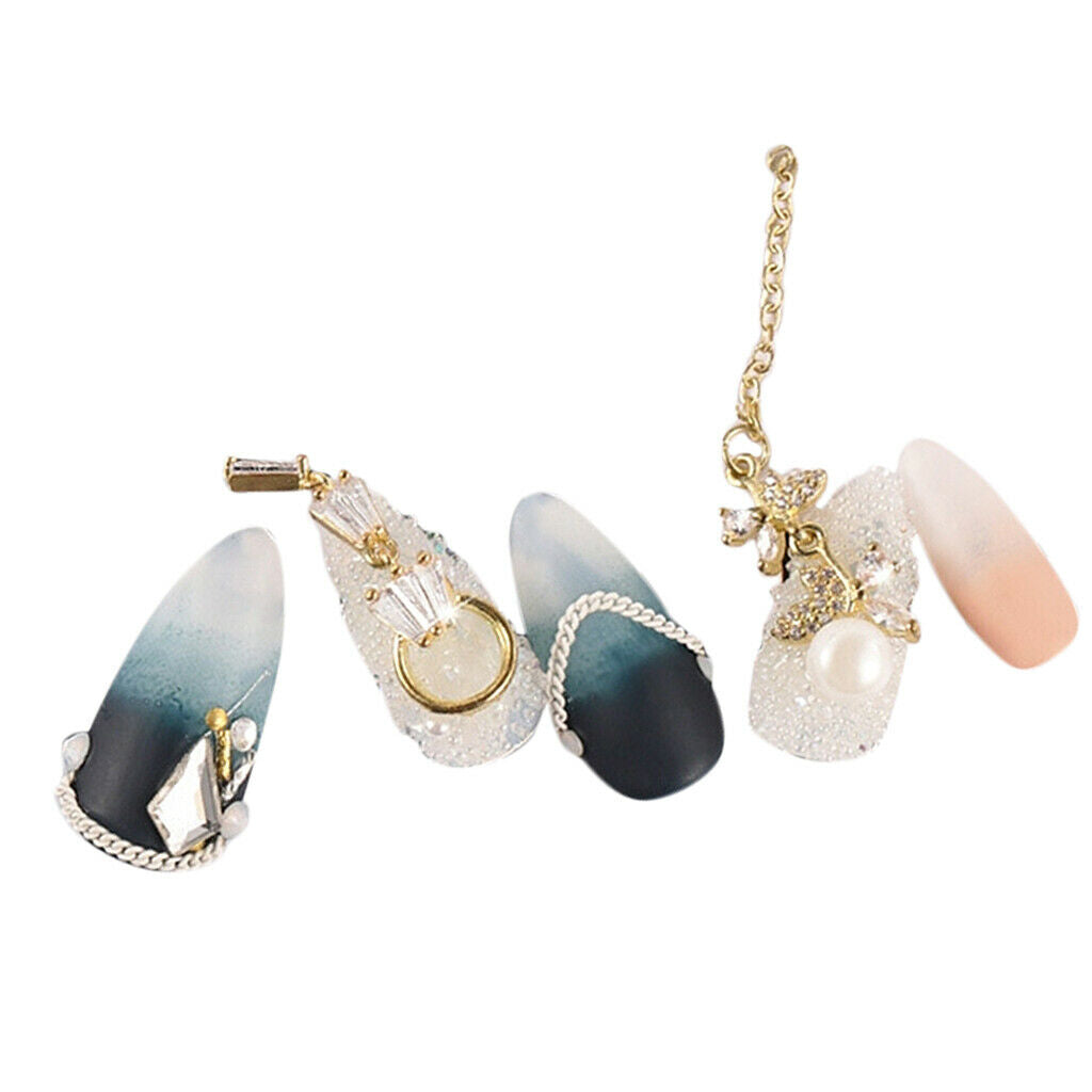 Lots 5 DIY Decorative Beads Gem Alloy Chain Lines Shiny Nail Charms Pendants
