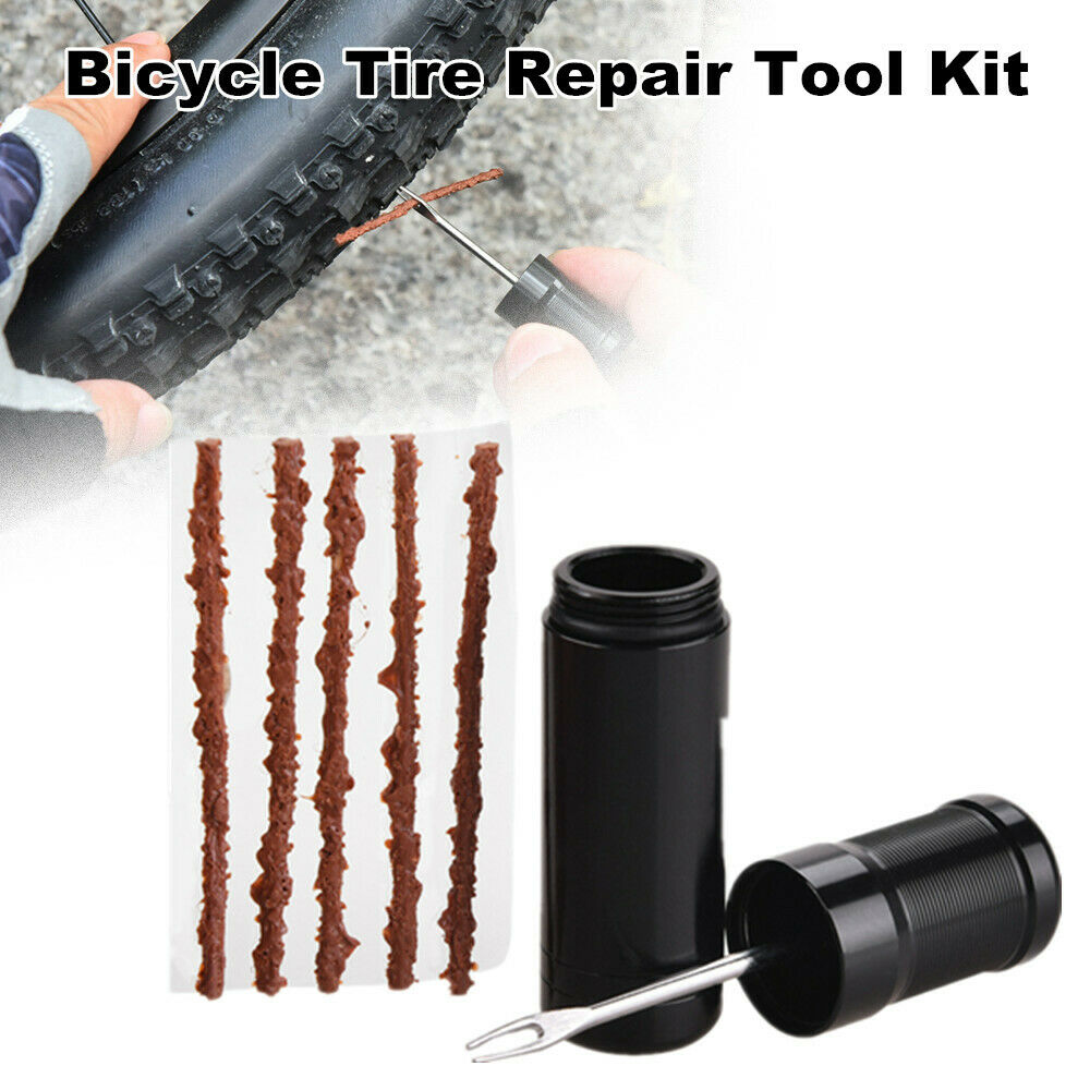 Bicycle Tire Repair Drill Puncture Tool Set  + 5 Rubber Strip For Tubeless Tire