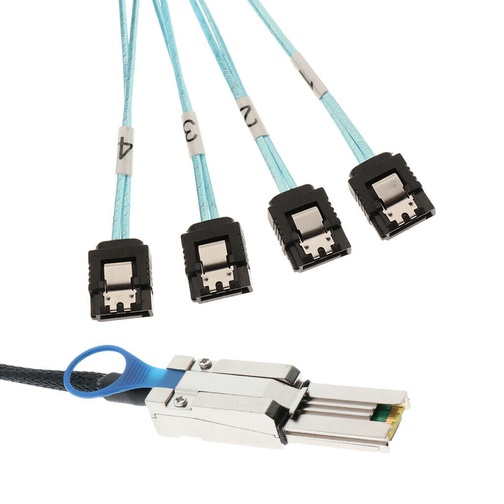 2X SFF 8088 Mini-SAS 26 Pin to 4X SATA Drive Converter Cable with Latch 1M