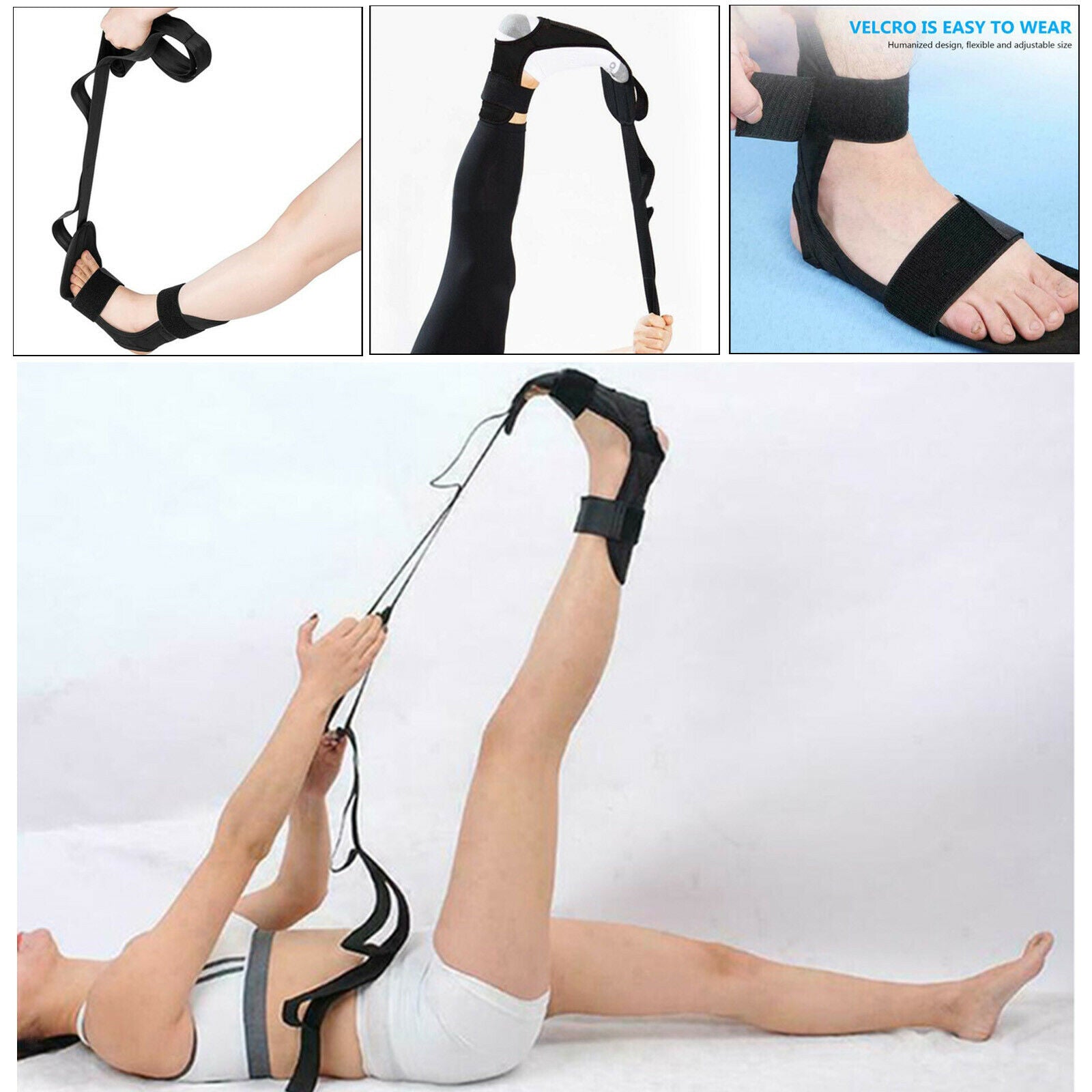 Stretch Strap & Foot Stretcher Set Yoga Stretching Nonelastic for Pilates