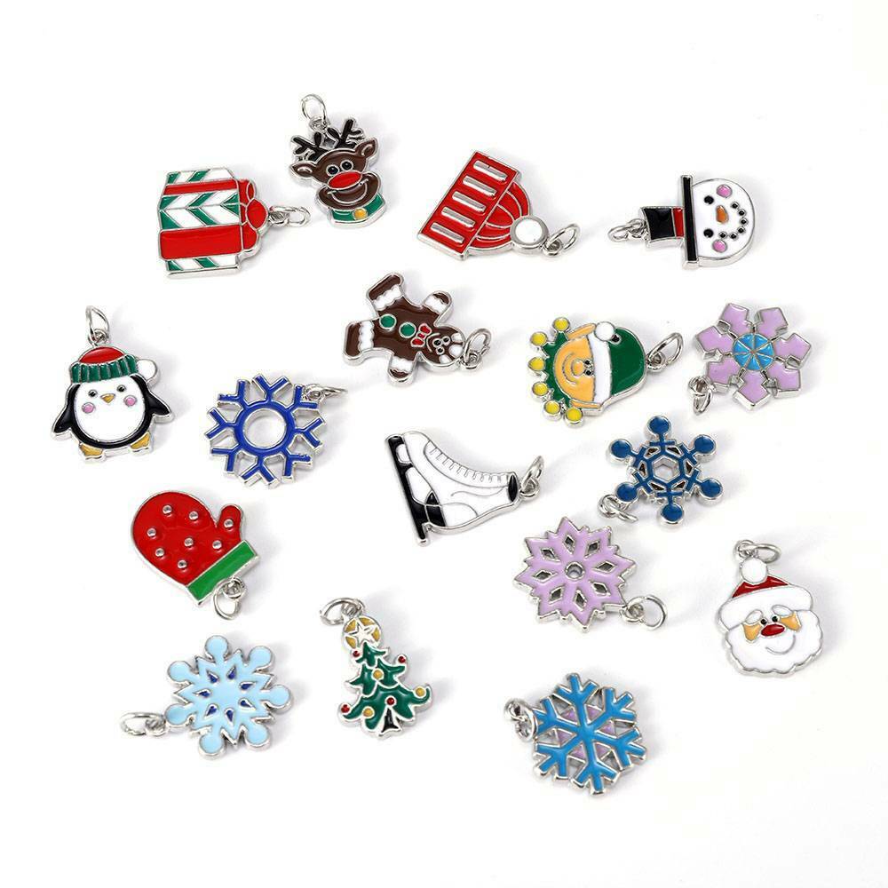 17Pcs Mixed Assorted Xmas Tree Bell Gift Alloy Enamel Charms Pendants Crafts