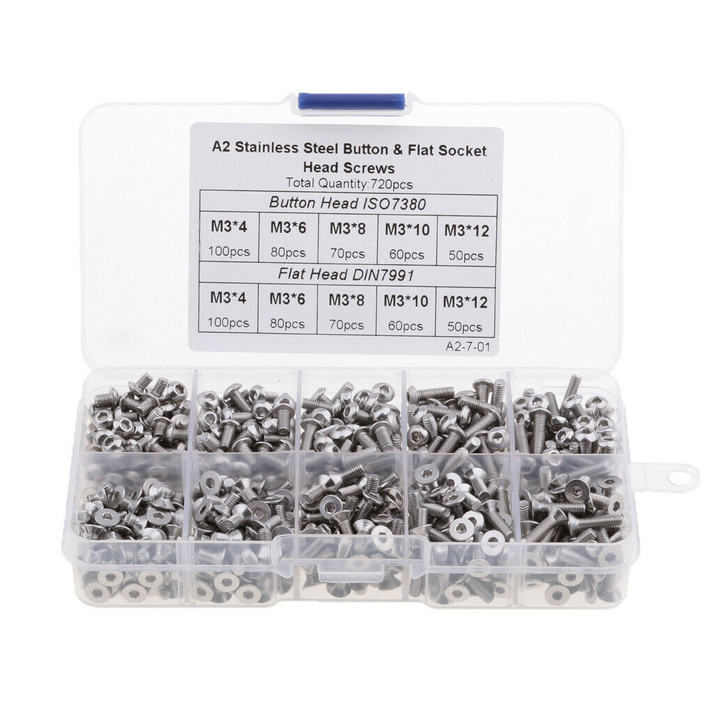 720pcs M3 3mm Alloy Steel Black Flat Head Allen Bolts Hollow Head Screws