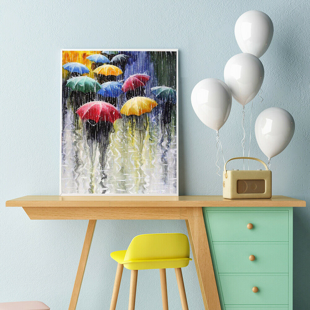 Painting By Numbers DIY Raining Street Hand Painted Canvas Oil Art Picture @