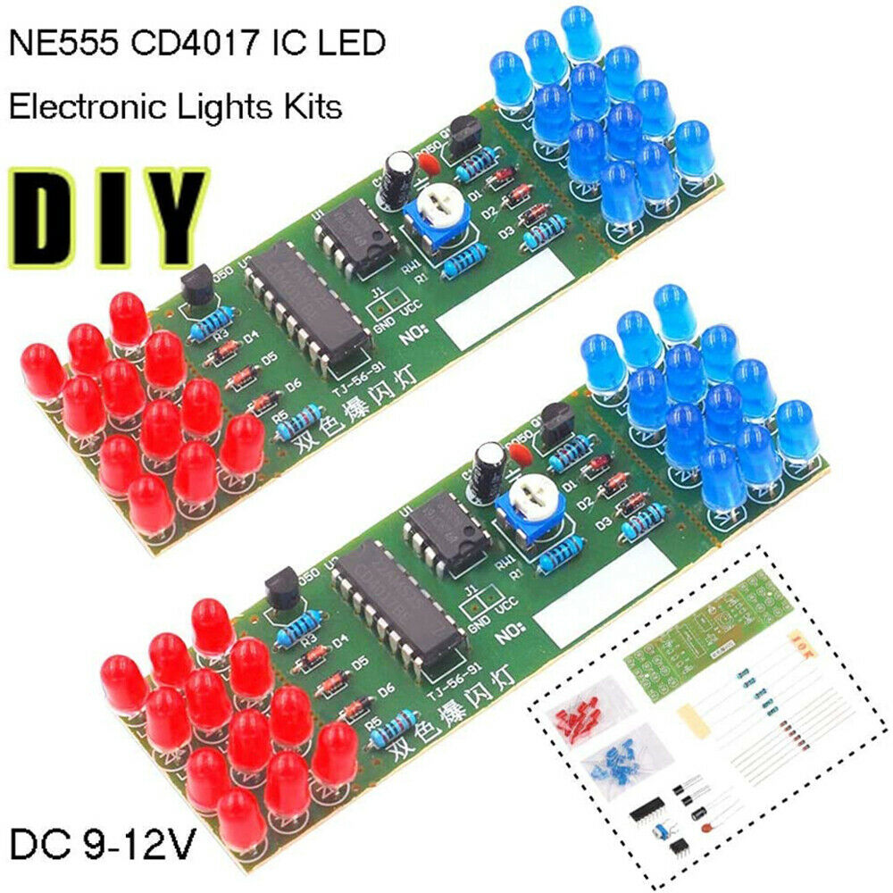 NE555 CD4017 IC LED Light Kit Red Blue Dual-Color DIY Kit Strobe Electronic Suit