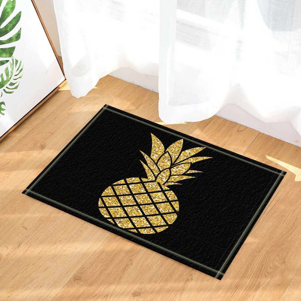 Non-Slip Soft Bathmat Golden Pineapple Decor Bathroom Rug Door Mats 16x24"