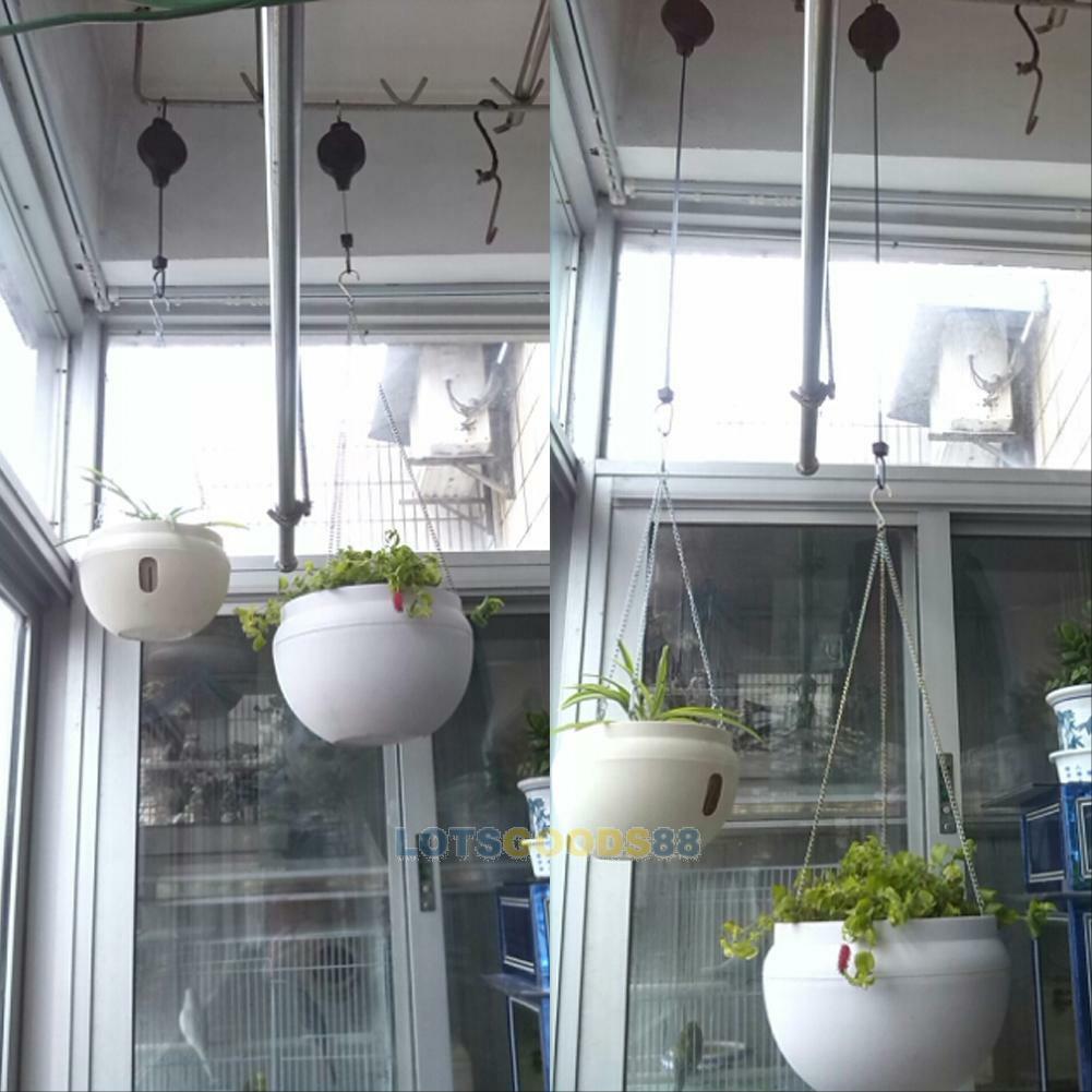 2Pcs Retractable Pulley Hanging Basket Pull Down Hanger Garden Plant Pots Hooks