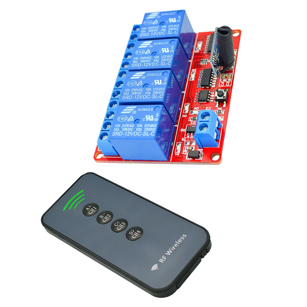 4 CH Relay Receiver 12V Transmitter Wireless Remote Control Switch 4-Key