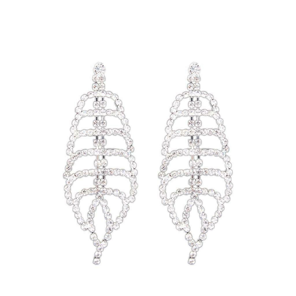 Women Ladies Crystal Rhinestone White Long Tassel Drop Dangle Earrings White