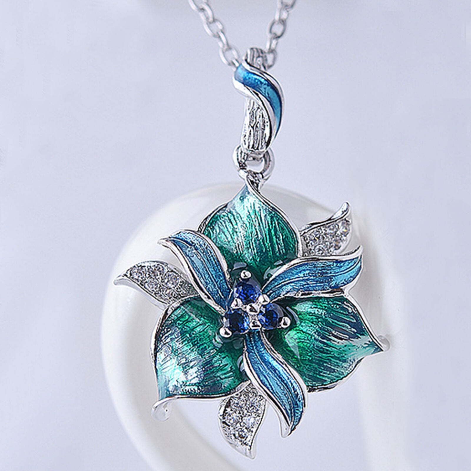 Women Rhinestone Inlaid Enamel Flower Pendant Necklace Earrings Ring Gift