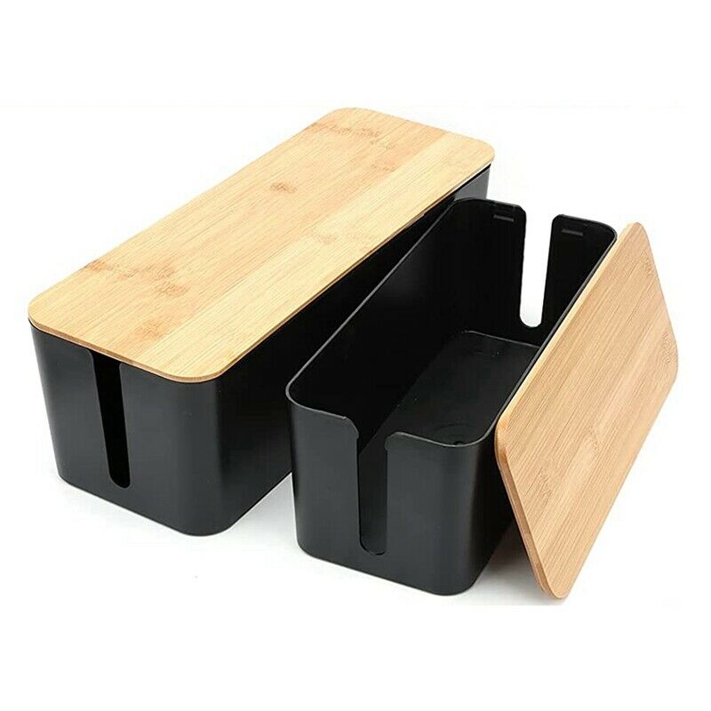 2 Pack Cable Management Box Large & Medium Bamboo Cable Cord Organizer Box forO2