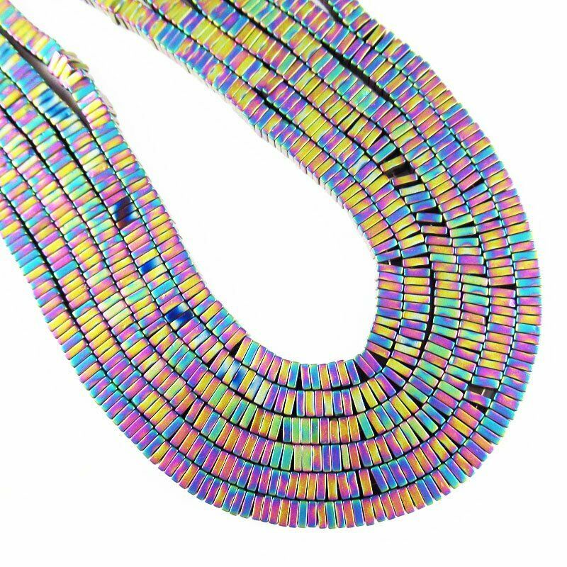3x3x1mm Rainbow Frosted Hematite Square Loose Bead 15.5 inch 16g A-440TS