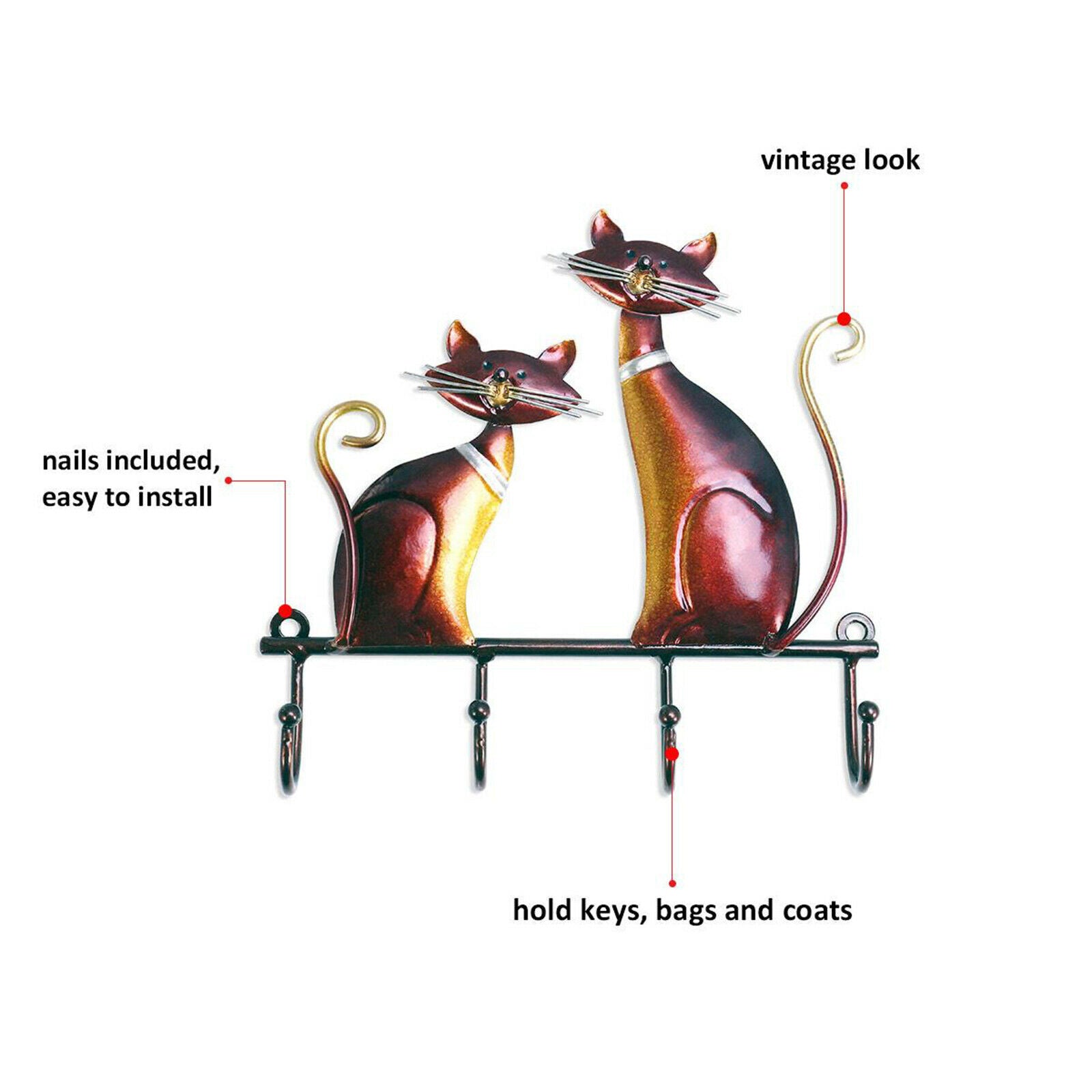 Coat Rack Wall Mounted, 4 Hooks Metal Iron Coat Hook Rail Hanger for Hanging