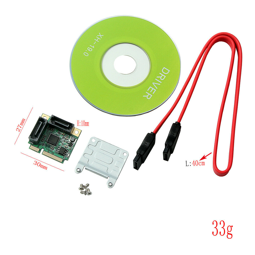 Mini PCI-Express to 2 Ports SATA 3.0 III 6Gb/s Expansion Card Single Chip
