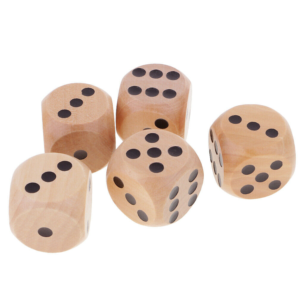 Set of 5 dice dice round corners 3cm black dotted for traditional items