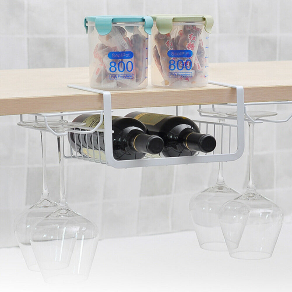Desktop Upside Down Wine Glass Cup Rack Nail-Free Hanging Home Storage Holder
