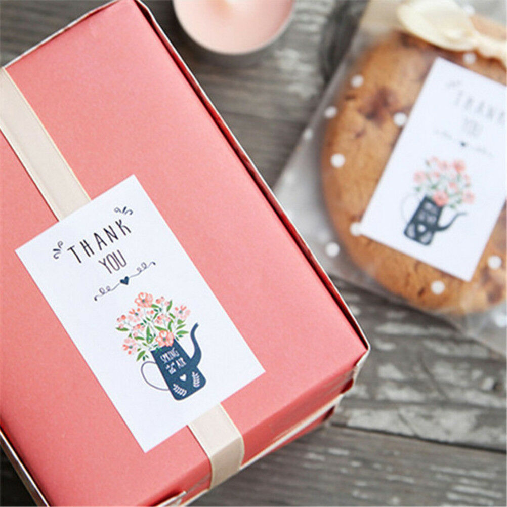 60x Thankyou Flowers Paper Baking Cake Seal Label Hand Made Gift Sticke.l8