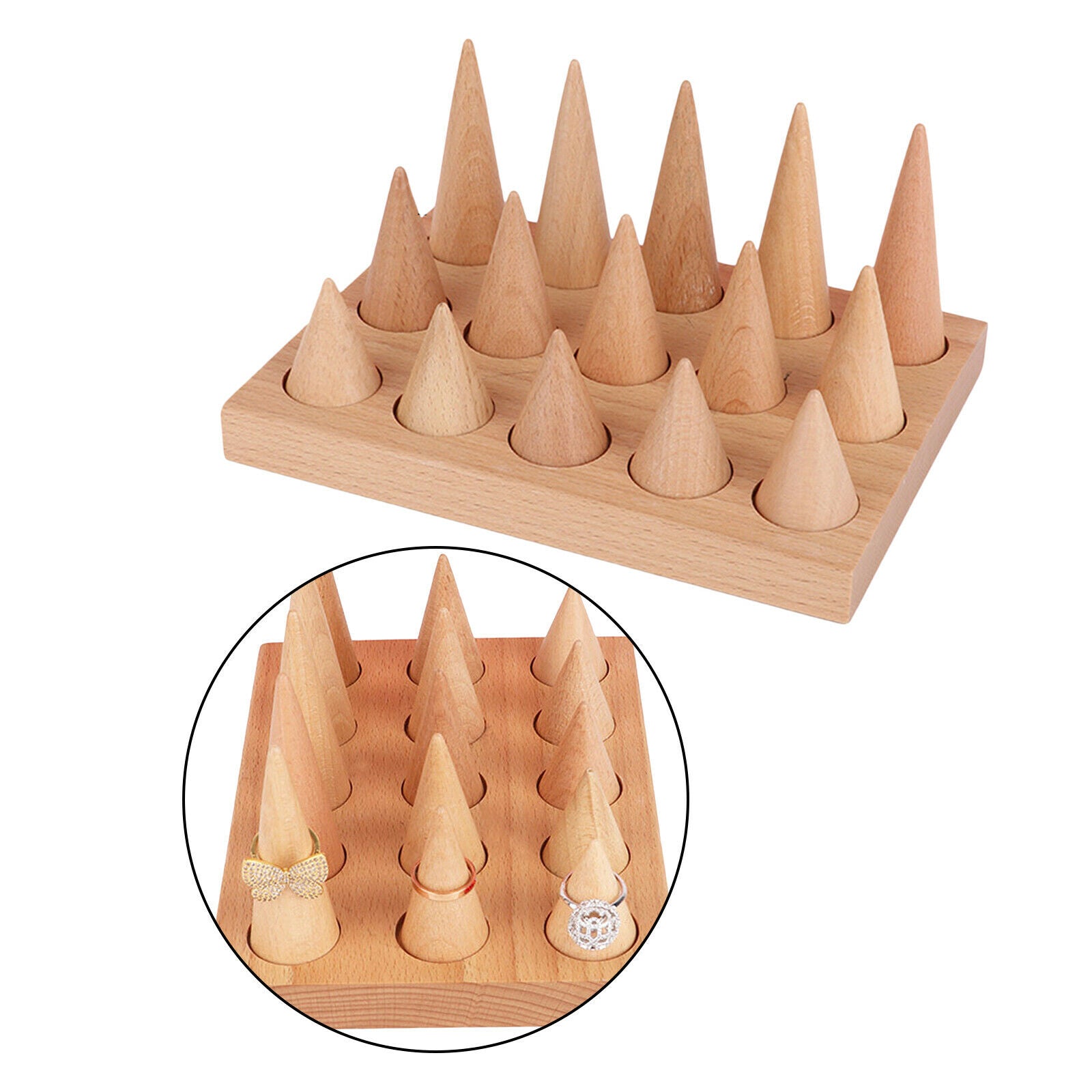 Wood Cone Shape Rings Holder Jewelry Display Rack Organizer for Trade Shows
