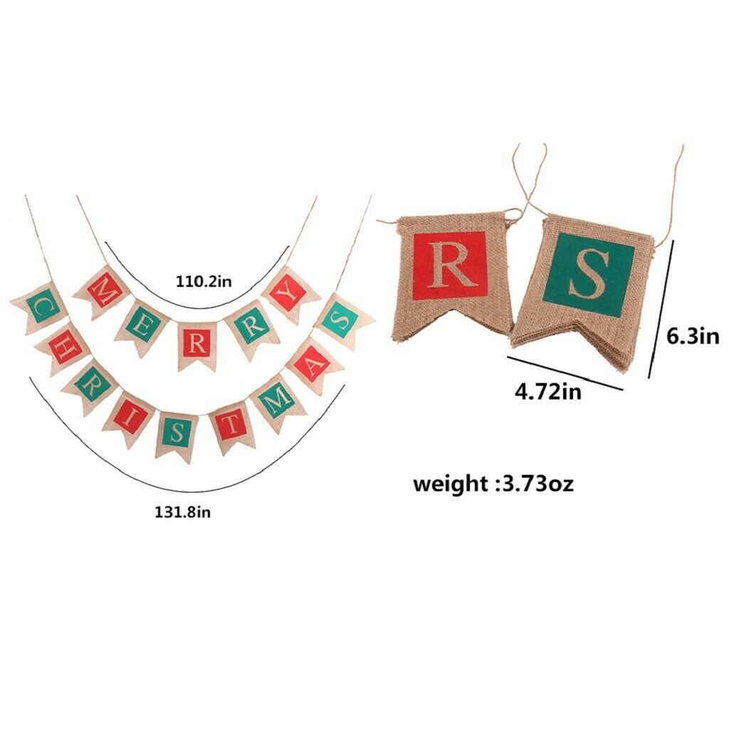 Merry Christmas Burlap Bunting Banner Garland Sign for Christmas Party Decor