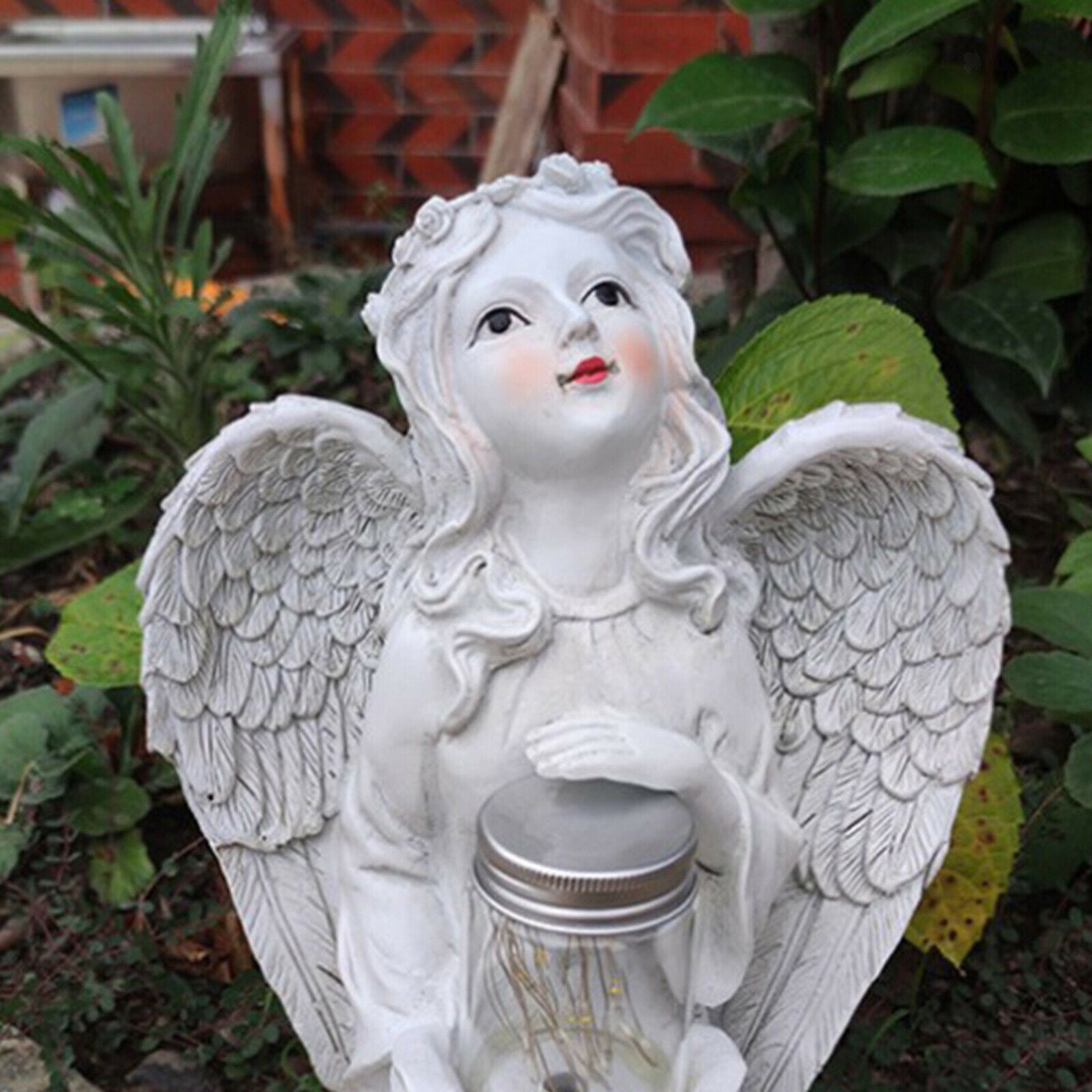 Holy Garden Angel Statue Solar LED Light Lantern Outdoor Fairy Sculpture