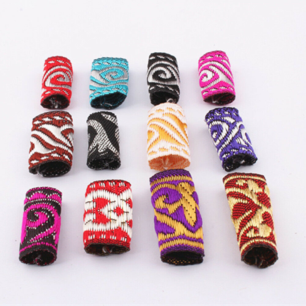 12Pcs Dreadlock Beads Mixed Color Cloth Hair Ring Tube Beard Spiral Accessories