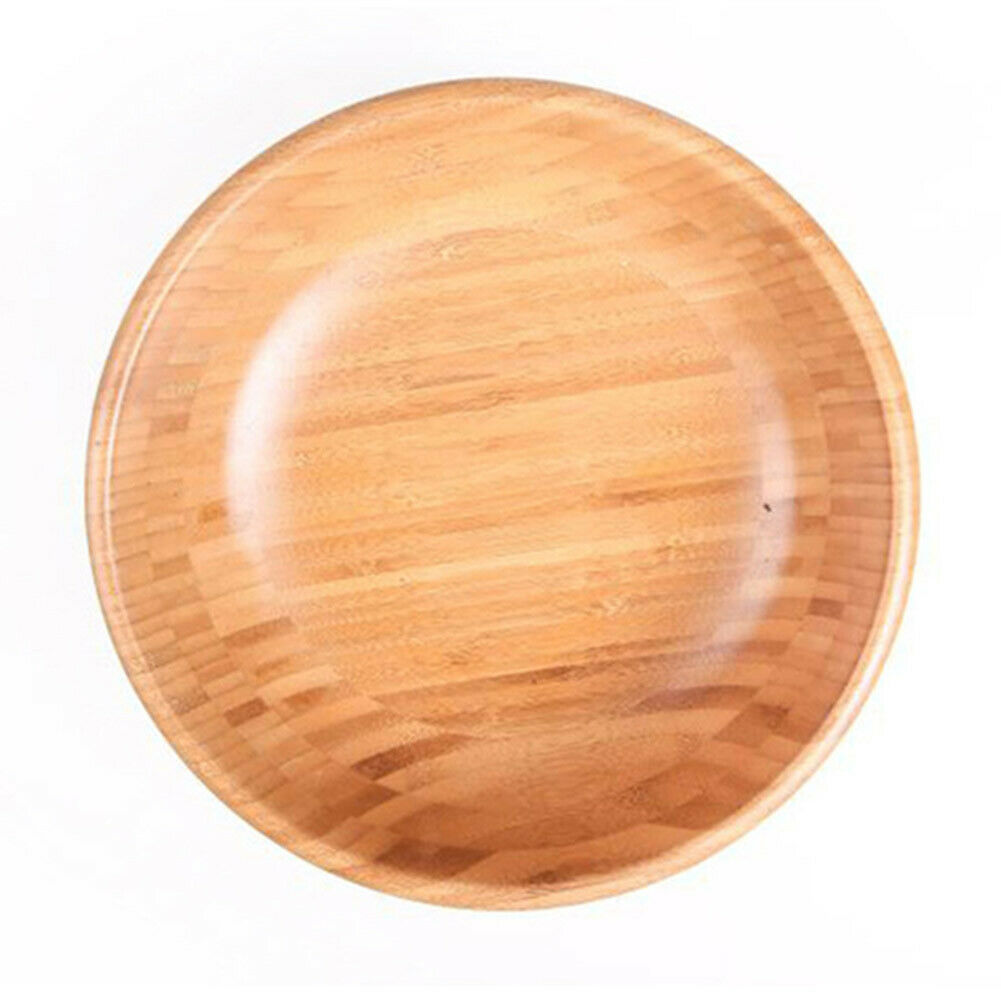 Bamboo Salad Bowl Round Serving Bowl Natural Wood Dishware for Fruit Snacks
