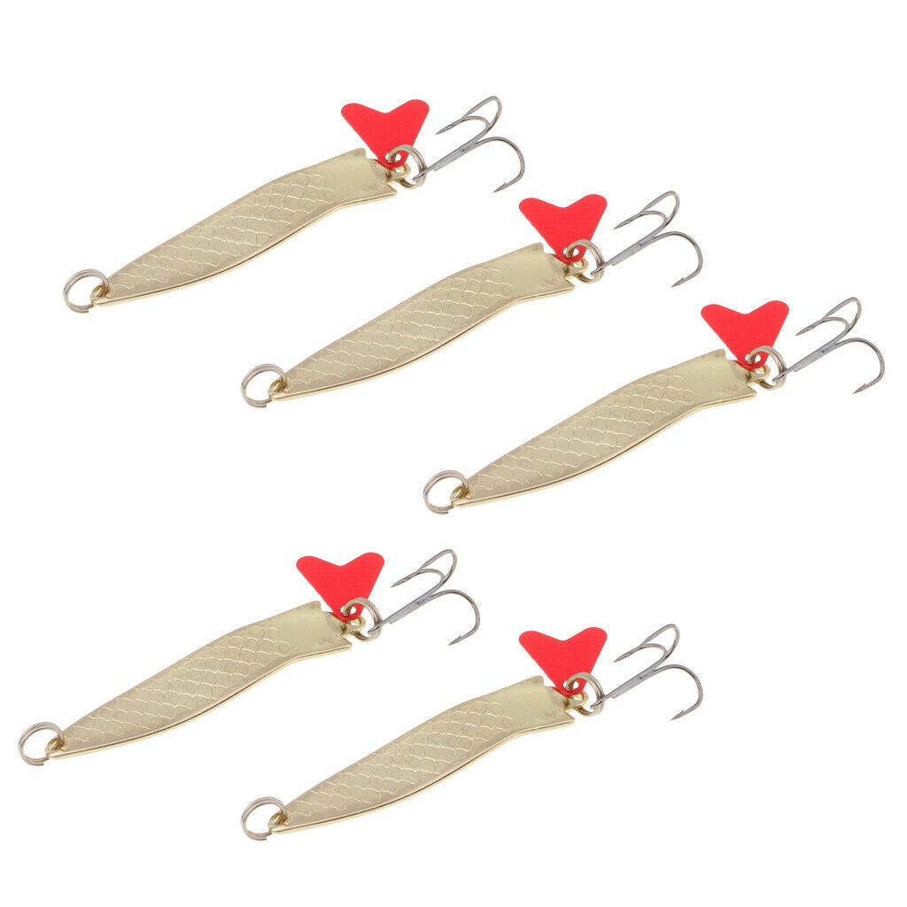 5pcs Spinner Fishing Bass Bait Lures Metal Spoon Crank Baits Tackle Hooks #3