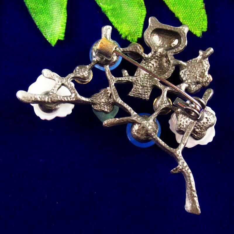 Blue Kyanite Beads Rhinestone Alloy Owl Tree Shell Flower Brooch BL-69