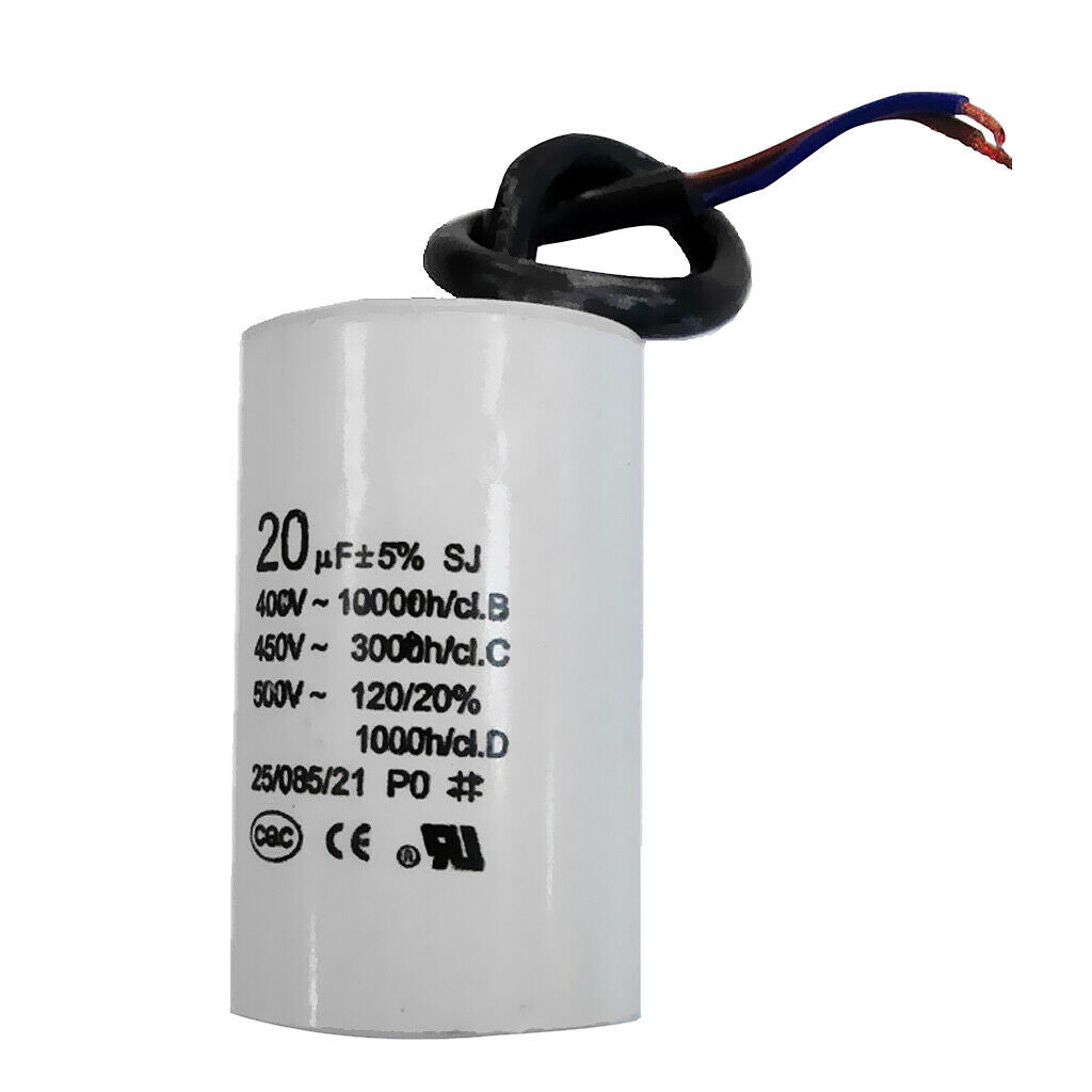CBB60 AC 500V 20uF Cylinder Shaped Motor Drive Capacitor Capacitance White