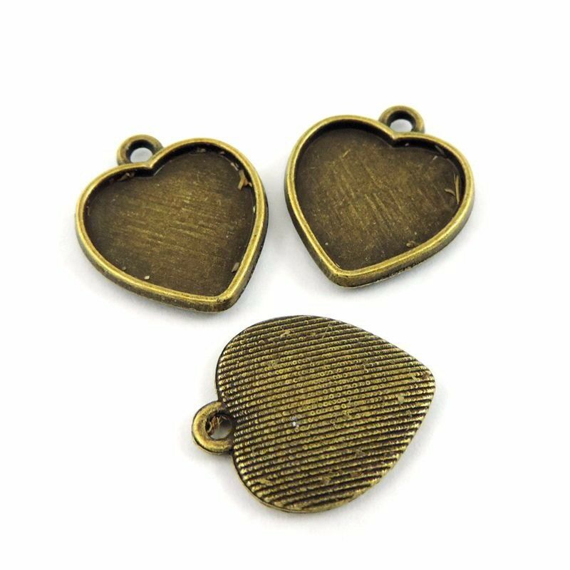 25 pcs Antiqued Bronze Alloy Blanks Heart Bazel Frame Pendant Tray Charm 14mm