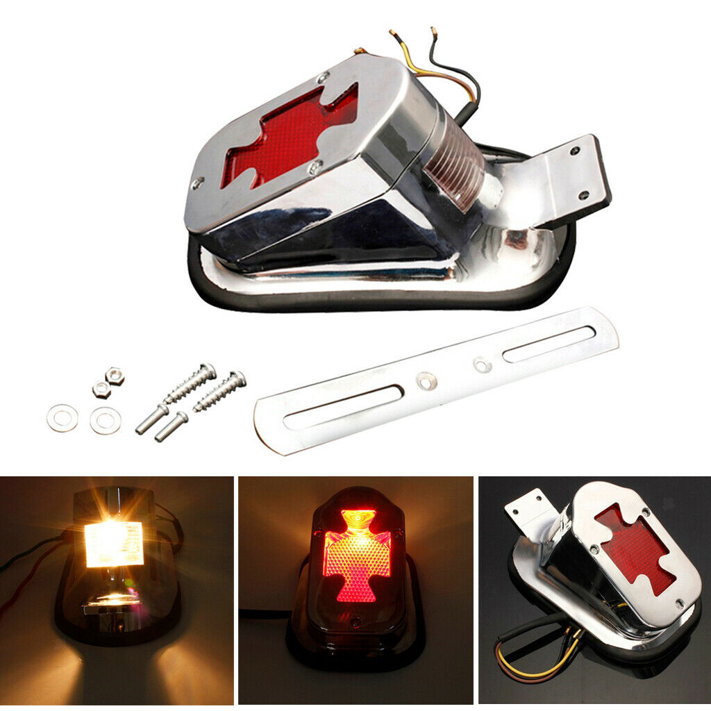 Motorcycle Rear Brake Tail Light Red 12V Universal License Plate Light
