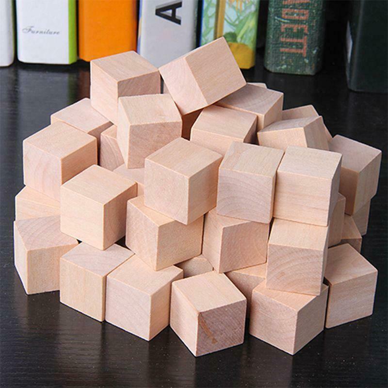 Wooden Cubes Natural Unfinished Craft Wood Blocks for Baby Shower Pack of 20