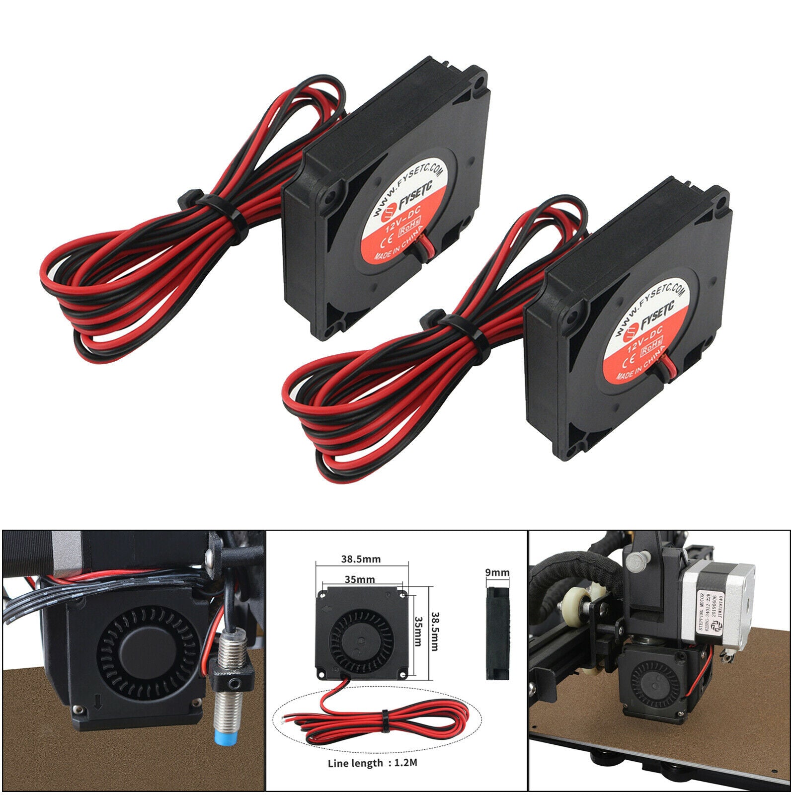 2 Pieces Small 40mm Blower Cooling Fan 12V 0.2A Cooler 4010 High Speed