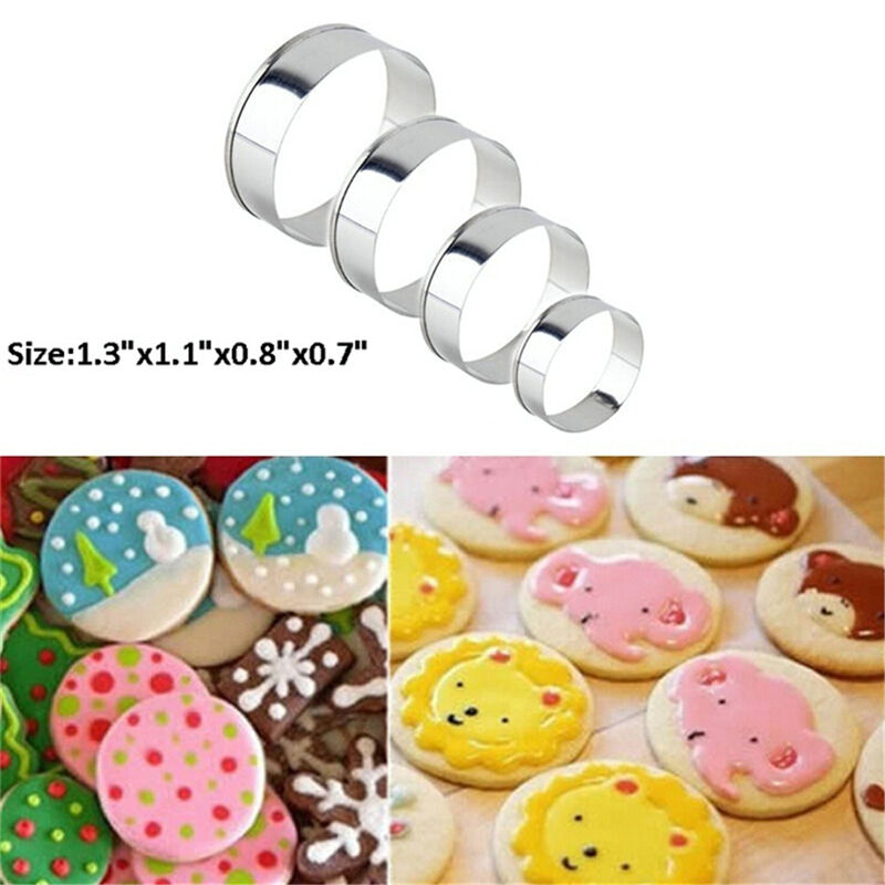 4 pcs Stainless Steel Round Circle Cookie Fondant Cake Mould Cutter Tool Hot WB