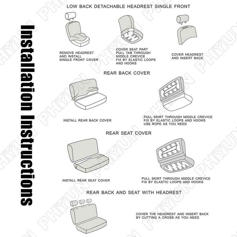 For 5-Seats Car Seat Covers Front & Rear Full Set Diamond Pattern Embossed Grey