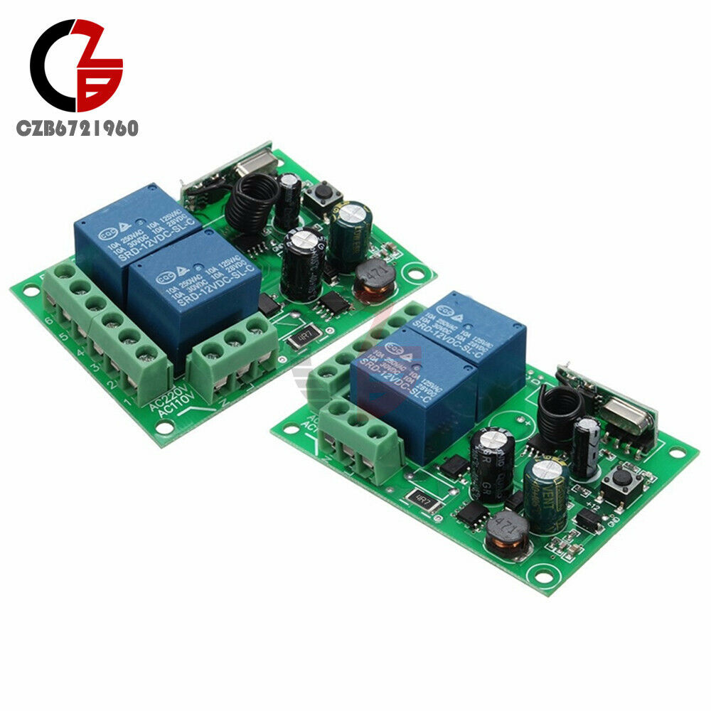 AC 220V 10A 433MHz 2CH Channel Wireless RF Relay Remote Control Switch Receiver