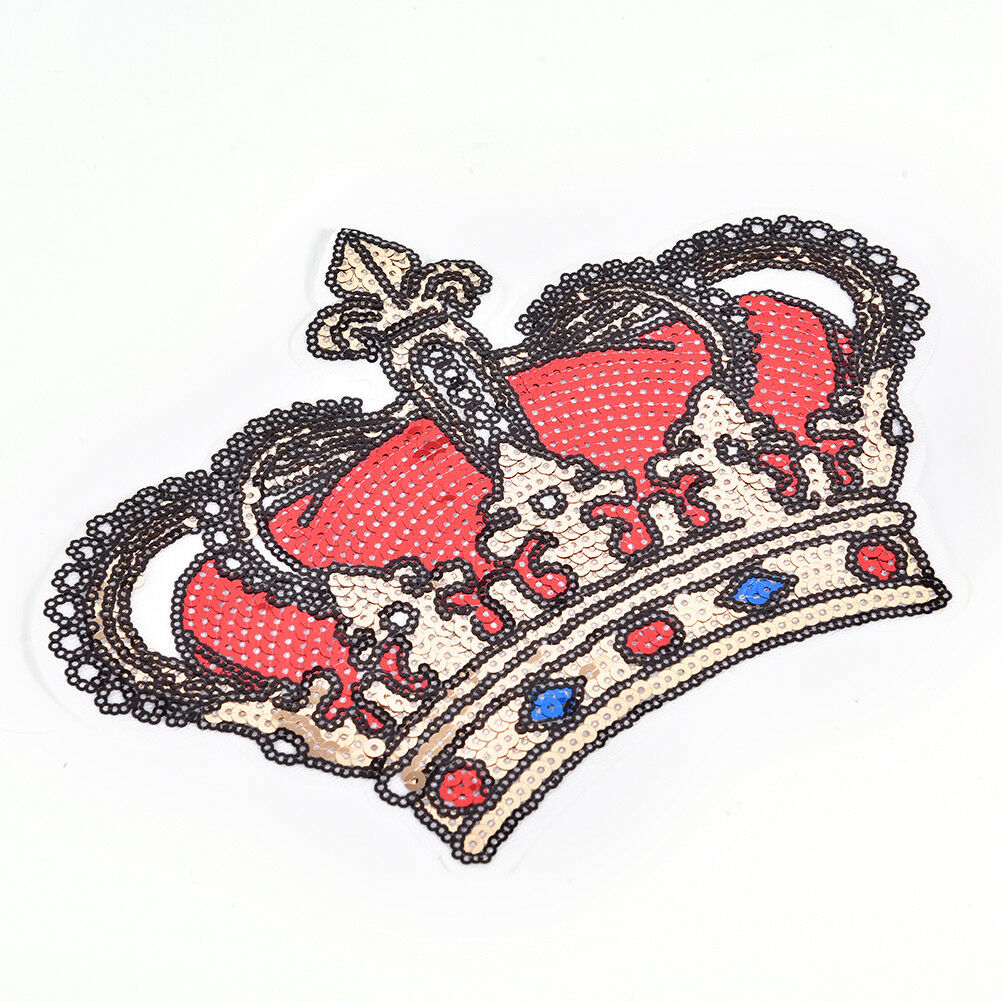 Golden Crown Sequins Beads Patch for stickers T-shirt jacket Sew on Appliq.l8