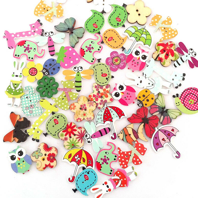 50X Mixed DIY Wooden Popular Scrapbooking Buttons Cartoon Sewing Animal Cr.l8