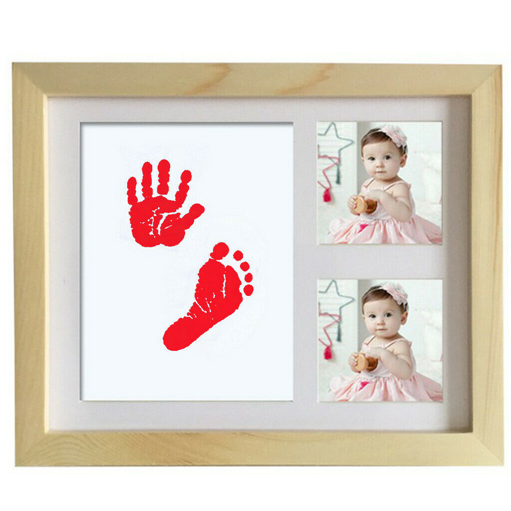 Baby Handprint Footprint Pictures Keepsake Photo Frame-Crude Wood Red