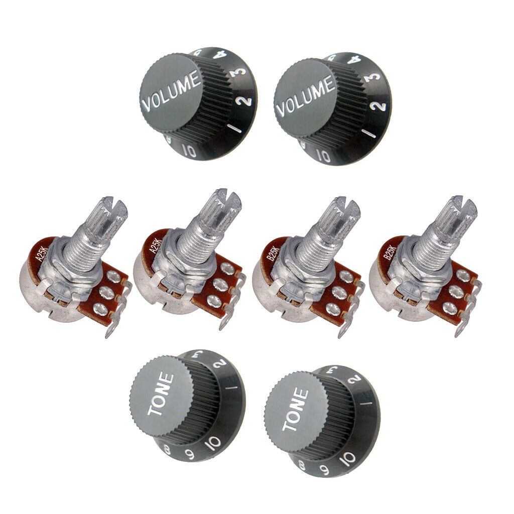 Pack of 8 A25K B25K Electric Bass Guitar Potentiometers Audio Tone Switch Pots