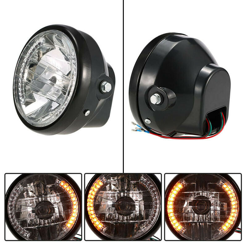 7inch Retro Cover LED Motorcycle ATV Bike Headlight Turn Signal Light Amber Lamp
