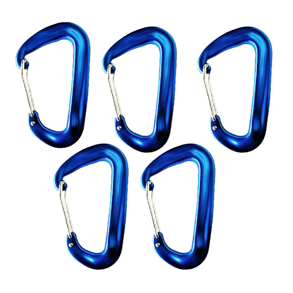 5 Pieces 12KN   Climbing Carabiner Clip Keychain Hammock Hook blue