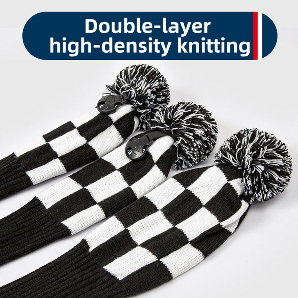 3PCS Golf Knittiing Club Head Cover Driver, Fairway Wood, Hybrid Headcover