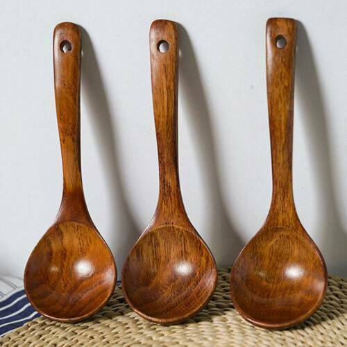 Large Size Kitchen Wooden Spoon Bamboo Cooking Utensil Soup Teaspoon Tableware ~