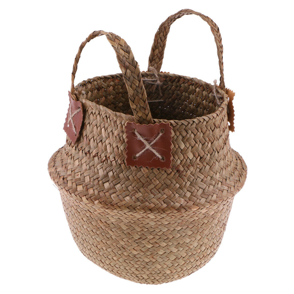 StrawWoven Flower Pot Vase Basket Green Plant Holder 36x32cm Brown