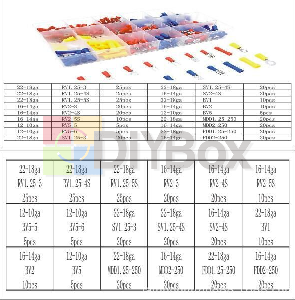 300pcs Assorted Insulated Electrical Wire Cable Terminal Crimp Connector Set PVC