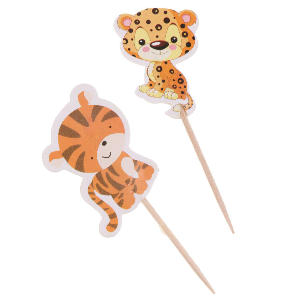 MagiDeal 24pcs Safari Animal Cupcake Toppers Picks Baking Cups Decor