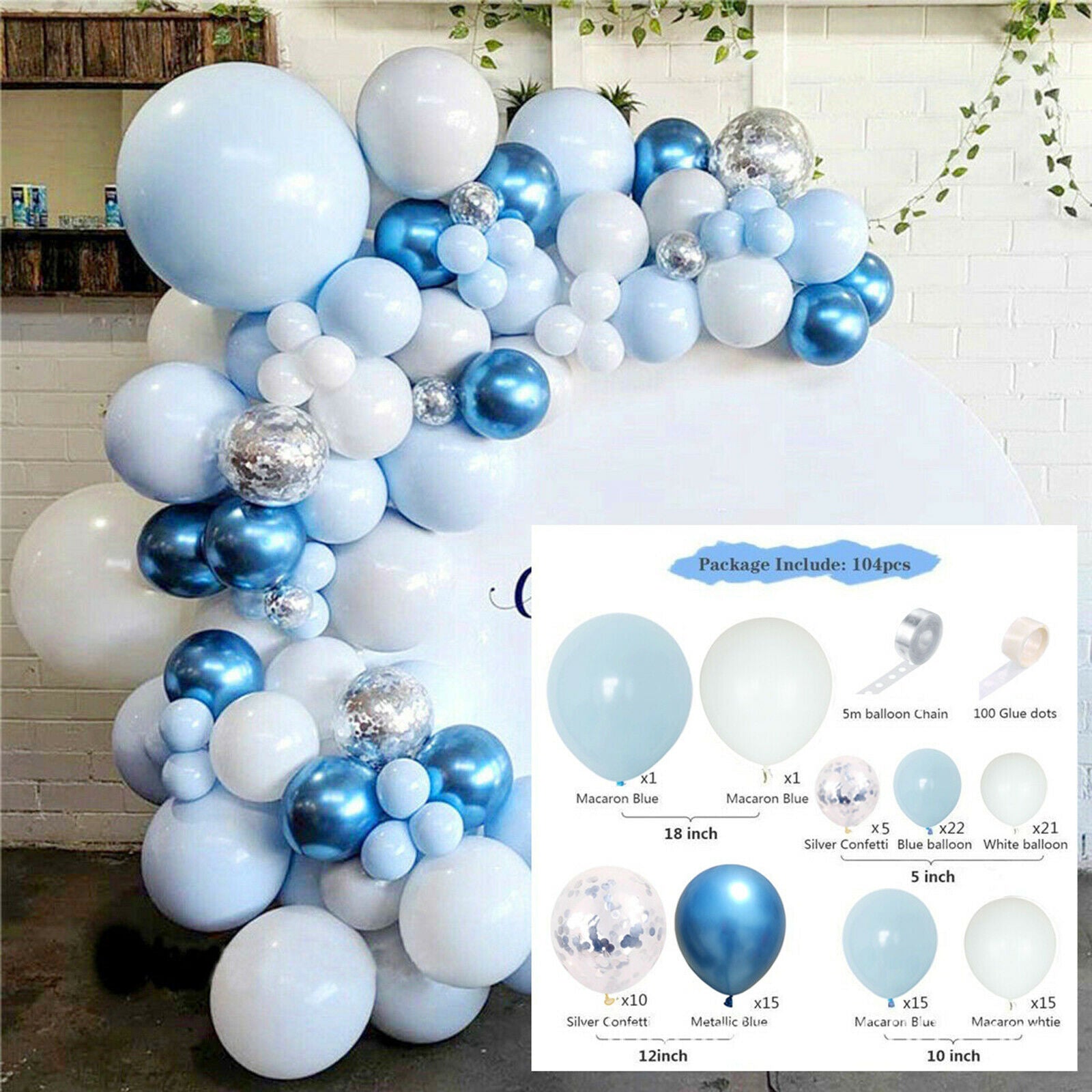 105 PCS Thicken Balloons Arch Garland Confetti Ballons for Wedding Holiday