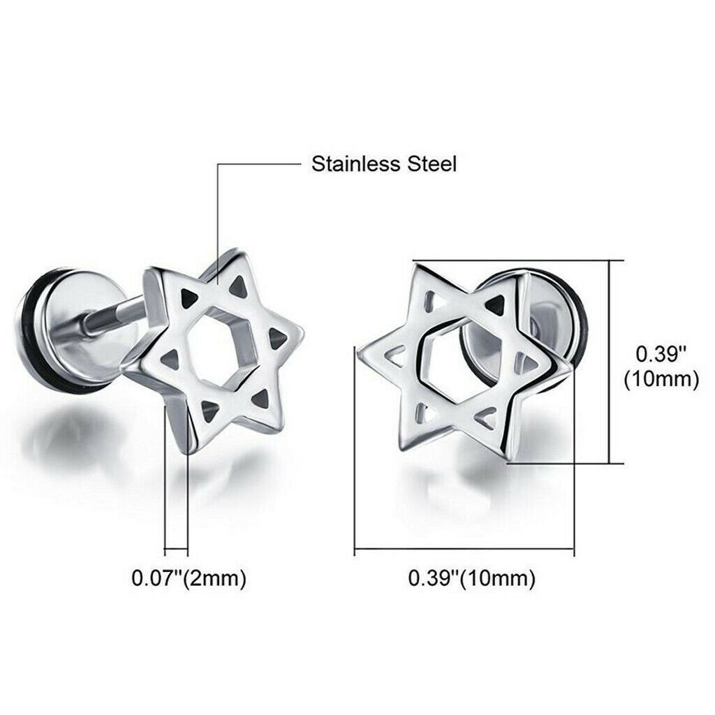 Star of David Stainless Steel Ear Studs Earrings Screw Fashion Lady Man Gift