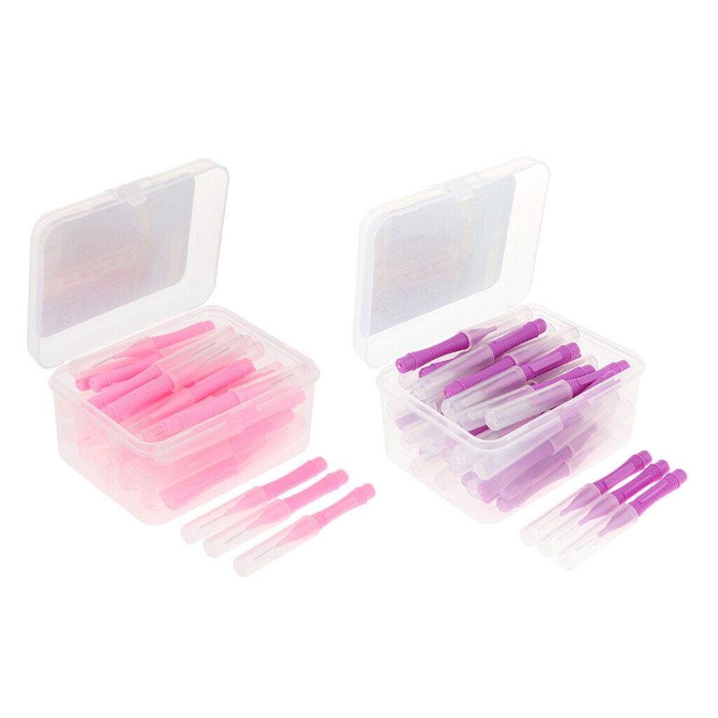 80x Dental Interdental Brush Toothpick Teeth Cleaning Oral Care Purple+Pink